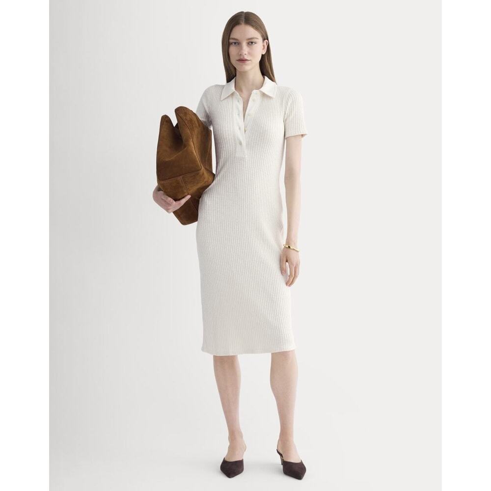 Everlane Women's Cozy Rib Polo Dress in Bone White, Size Medium